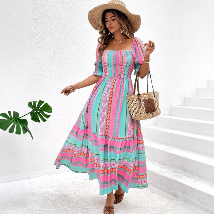 Spring And Summer Short Sleeve Dress Leisure Vacation