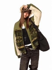 Color Contrast Patchwork Cotton-padded Warm Jacket