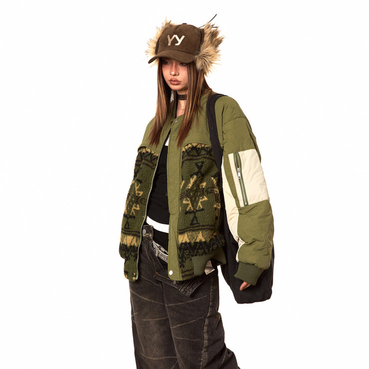 Color Contrast Patchwork Cotton-padded Warm Jacket